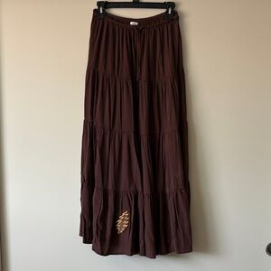 Grateful Dead inspired Chocolate Brown Tiered Maxi Skirt with 13 point bolt ⚡️